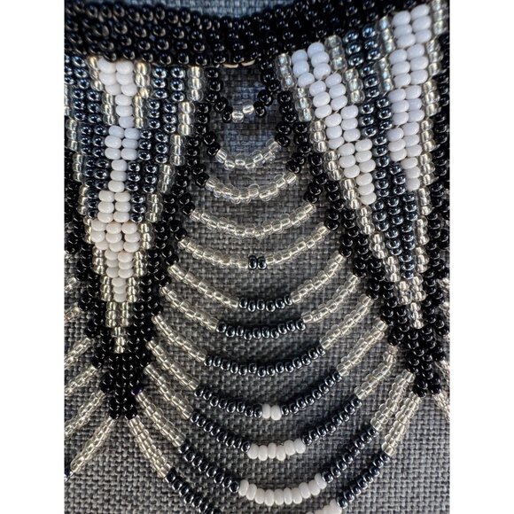Beaded Black & White Art Deco-Style Statement Necklace - Picture 2 of 7